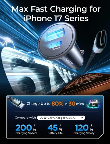 Vista 2 de AINOPE 67.5W cargador de coche USB C carga rápida, cargador de coche rápido