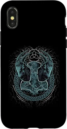 Vista 4 de Funda de mitología nórdica pagana para iPhone 15 Viking Mjolnir Thors Hammer