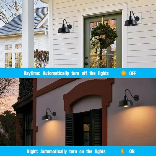 Vista 3 de Luz de Granero con Cuello de Ganso para Exteriores - Aplique de Pared Exterior para Casa de Campo, Sensor de Anochecer a Amanecer, Puerta Principal