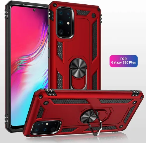 Vista 3 de Funda de grado militar para Samsung Galaxy S20 Plus, Galaxy S20+ funda de metal 360 con anillo giratorio de 360 grados, soporte magnético para Negro