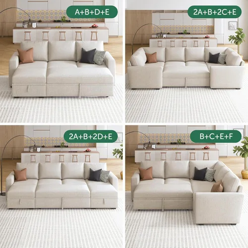 Vista 6 de HONBAY - Asiento individual para sofá cama modular con cama extraíble, sillón sin brazos personalizable para sofá modular, color beige