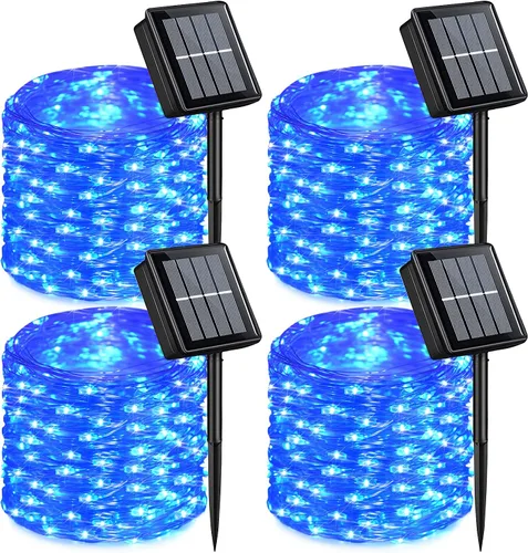 Vista 17 de QITONG - 4 paquetes de luces solares de Navidad blancas, cada una de 33 pies, 100 LED, luces de hadas impermeables para exteriores, 8 modos, luces