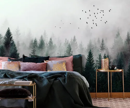 Vista 2 de Murwall Dark Forest Wallpaper Misty Jungle Wall Mural Landscape Wall Print Rustic Home Decor Cafe Design Living Room Bedroom