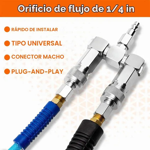Vista 7 de FIXSMITH Conector de manguera de aire: divisor de manguera de aire de 2 vías, 1/4 en NPT, accesorios para compresores de aire, conectores giratorios