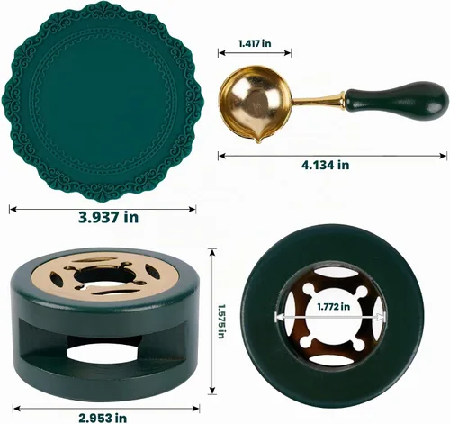 Vista 2 de Kit de sellado de cera para horno con cuchara y almohadilla de silicona para fundir cuentas o palos, verde