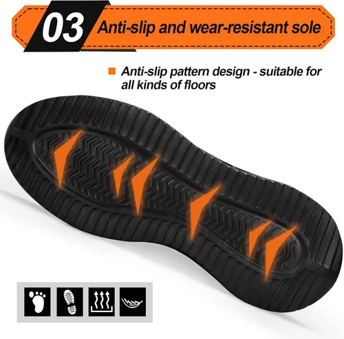 Vista 4 de LAoutun Zapatos de punta de acero para hombres y mujeres, zapatos de trabajo de seguridad, cómodos, ligeros, a prueba de pinchazos, zapatos