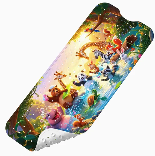 Vista 12 de Tapete de Baño para Bebé Mejorado con Dibujos Animados Antideslizante - 40"x16" Extra Largo Tapete de Bañera para Bebé Ecológico Duradero Tapete