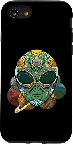 Vista 13 de Funda de regalo para iPhone 14 Alien Sugar Skull Galaxy Retro ET Dia De Los Muertos