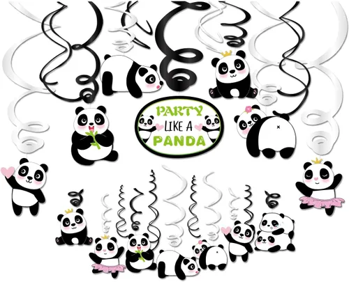 Vista 3 de 30 piezas de panda colgante en remolino, decoraciones de remolino colgante para el techo de pandas, decoraciones para niñas y niños, hogar, aula