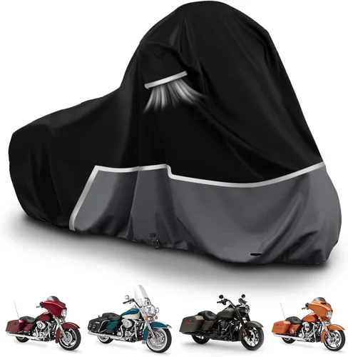 Vista 14 de Cubierta impermeable para motocicletas de repuesto para modelos Harley Davidson Cruiser, tela Oxford 420D Softail, Dyna, Iron 883, Fat Boy 114