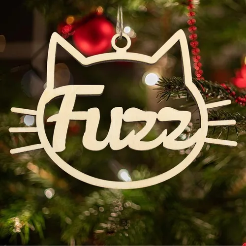 Vista 5 de Adorno personalizado de pata de perro y gato, adorno personalizado con nombre de mascota, adornos de madera personalizados para árbol de Navidad