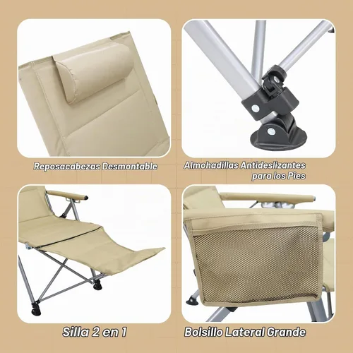 Vista 5 de Silla de camping reclinable, silla plegable al aire libre