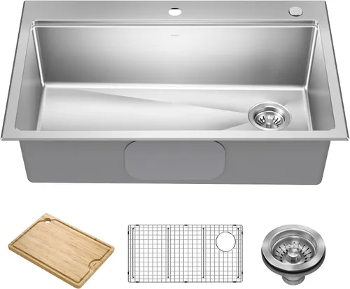 Vista 24 de KRAUS Fairlane KHT631-15 - Fregadero de cocina o bar, 15 pulgadas, montaje directo/superior, cuenco individual, de acero inoxidable de calibre 18