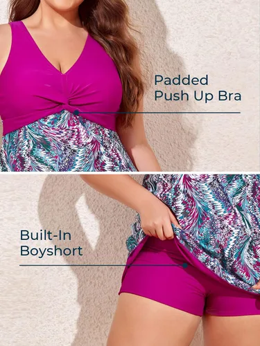 Vista 4 de MiYang - Traje de baño femenino con relleno, con cintura alta y estampado, en tallas grandes