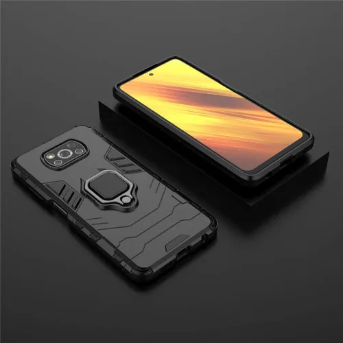 Vista 6 de Compatible con Xiaomi Poco X3, Mi Poco X3 NFC, soporte de agarre de anillo de metal, parachoques duro a prueba de golpes