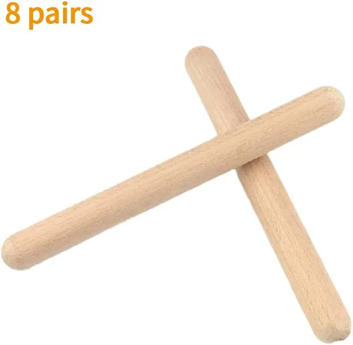 Vista 7 de Claves de madera clásica, instrumento de percusión musical, ritmo de 7.8 pulgadas de ritmo de madera dura natural, palillos de ritmo mejor que