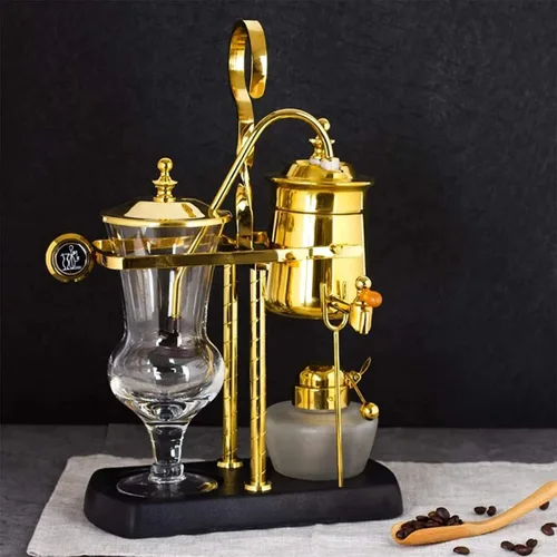 Vista 6 de Sifón Cafeteras Balance Sifón Cafetera Hacer Cafetera Doble Columna Lámpara Contenedor de alcohol, Clásico-Dorado