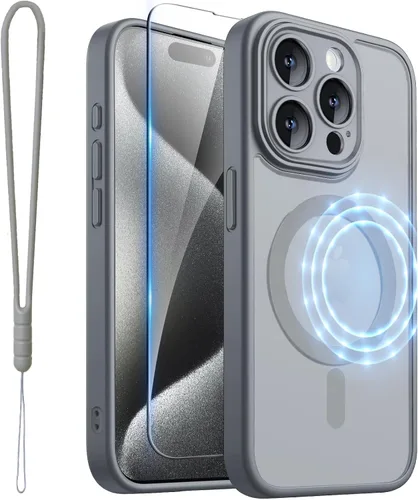 Vista 48 de ROYBENS Funda transparente mate para iPhone 12 Pro-Max compatible con Magsafe, protección completa de lente de cámara, protector de pantalla, correa
