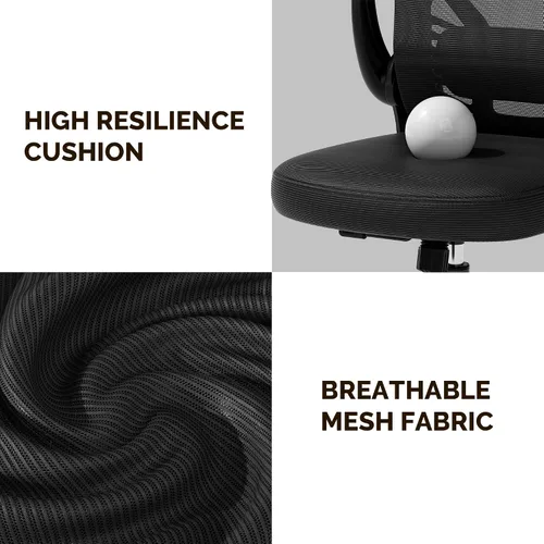 Vista 5 de Silla de escritorio para computadora con ruedas, silla de oficina de malla con brazos abatibles, soporte lumbar ajustable, silla de escritorio Negro