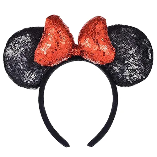 Vista 4 de BCU Mouse - Juego de 2 diademas de lentejuelas con purpurina de mariposa para niños o adultos 3D negro y rosa