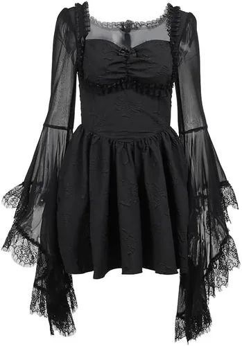 Vista 2 de Gothic Lolita Dresses for Women Flare Sleeve Velvet Grunge Dress Off Shoulder Vintage Aesthetic Harajuku Elegant Dresses