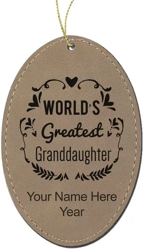 Vista 2 de LaserGram Personalized Christmas Ornament, World's Greatest Granddaughter, Faux Leather, Custom Laser Engraved Gift Idea (Oval Shape, Rustic)