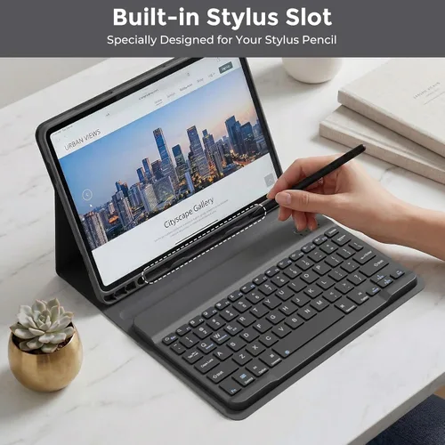Vista 5 de Funda con teclado para Samsung Galaxy Tab A9 Plus/A9 11’’ 2023, Funda para tablet Samsung A9 Plus con ranura para lápiz, teclado desmontable tipo