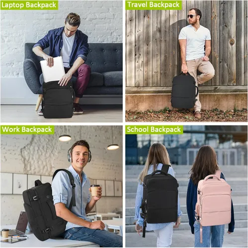 Vista 9 de Mochila de Viaje Snoffic para Mujer, Negro, 17 pulg.