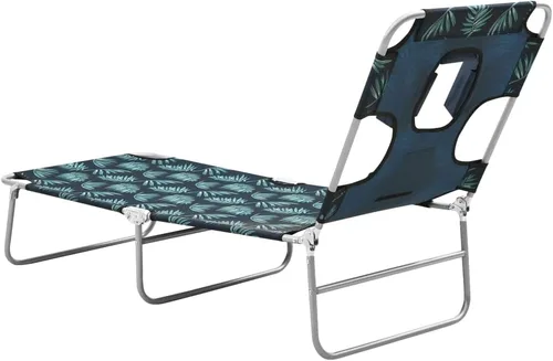 Vista 6 de Sun Lounger Leaf Print Sturdy Steel Frame Adjustable Backrest Foldable Design for Outdoor Relaxation Patio Balcony Beach Picnic Durable Fabric Green