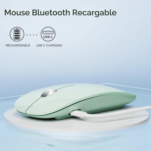 Vista 4 de TENMOS M18 Mouse Bluetooth, mouse inalámbrico recargable USB C, mouse silencioso de triple modo (Bluetooth dual+USB) para computadora, portátil