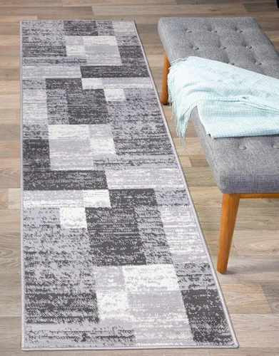 Vista 8 de Rugshop Geometric Boxes Oslo - Alfombra moderna para sala de estar, color gris, 2 x 7 pies