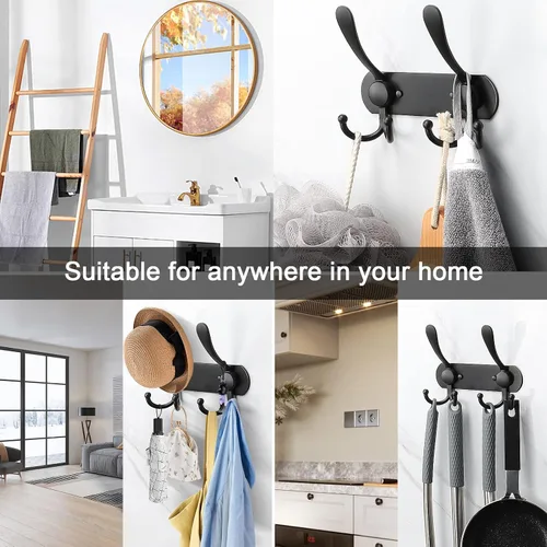 Vista 6 de NearMoon Perchero montado en la pared, paquete de 2 ganchos resistentes para toallas de baño, de acero inoxidable, gancho de metal para toallas