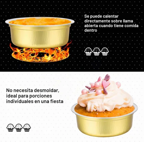 Vista 4 de Beasea - Juego de 50 ramekins de aluminio con tapas, 260 ml, 8.8 oz, 4 pulgadas, ramekins desechables de papel de aluminio para hornear, redondos