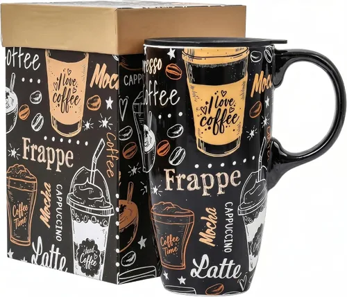 Vista 11 de Topadorn Taza de Cerámica para Café de Porcelana Latte Taza de Té con Tapa en Caja de Regalo 17oz, Flores Azules