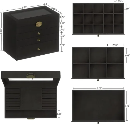 Vista 3 de Somduy Joyero para niñas y mujeres, 4 capas, organizador de joyas vintage y caja de exhibición, almacenamiento de collar de gran capacidad