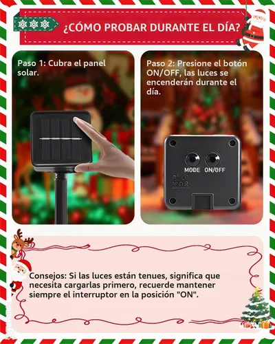 Vista 8 de OZS Paquete de 2 tiras de luces solares de 240 LED para exteriores, impermeables, luces solares para árbol de Navidad con 8 modos de iluminación