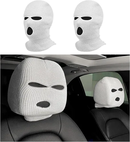 Vista 14 de 2 fundas para reposacabezas de automóvil, divertida máscara de cara completa personalizada para asiento de automóvil, máscara de esquí, protección
