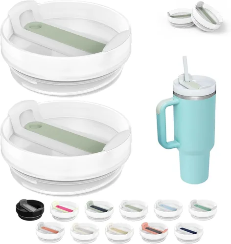 Vista 14 de Tapa de Vaso de 40 OZ Compatible con Stanley Quencher, Paquete de 2 Tapas de Vaso de Acero Inoxidable a Prueba de Derrames y Resistentes a