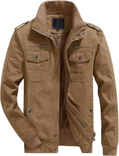 Vista 4 de CRYSULLY - Chaqueta de invierno de forro polar para hombre estilo informal con varios bolsillos abrigo de campo