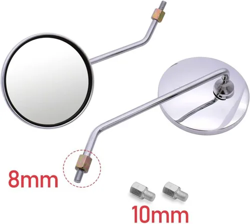Vista 4 de Espejos laterales retrovisor de motocicleta de 0.315 in y 0.394 in, espejo lateral redondo plateado para Yamaha MT03 MT25 YBR 125 YZF R15 XT660 TMAX