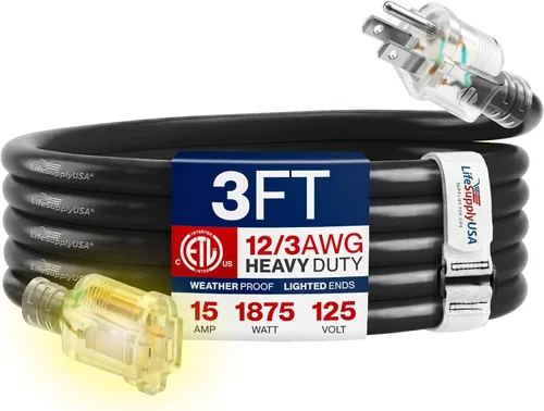 Vista 43 de Cable de extensión de 3 pies para exteriores/interiores, calibre 10/3, ultra resistente, SJTW, resistente al agua, certificación ETL, cable