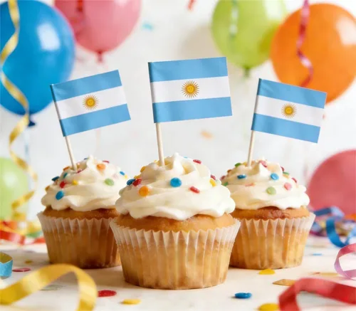 Vista 3 de JAVD CYPS - 100 banderas argentinas con palillos de dientes, mini palillo para cupcakes, banderas argentinas, decoración de fiesta, celebración