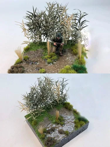 Vista 3 de Warmtree Arbustos en miniatura Modelo Arbustos Arbustos largos Diorama Árboles para tren Paisaje Ferrocarril Paisaje Arena Diseño Militar, Verde