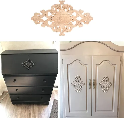 Vista 9 de MUXSAM - Apliques tallados en madera, 1 pieza decorativa de madera, calcomanías de centro de muebles sin pintar para armario, tocador, cama, puerta