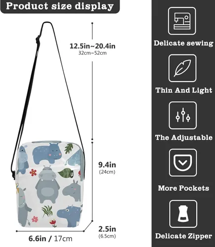 Vista 3 de Sinestour Bonita bolsa de mensajero hipopótamos para mujeres y hombres, bolsa cruzada de hombro, bolso cruzado sobre el hombro con correa ajustable