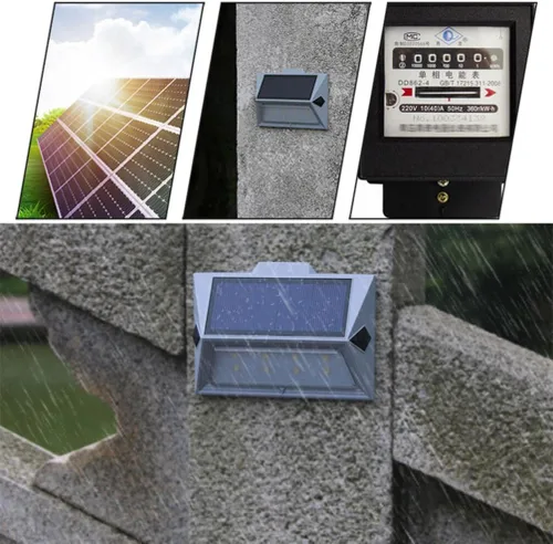 Vista 2 de Luces de escalera alimentadas por energía solar, luz de pared LED impermeable para valla, patio, jardín, porche, cubierta, camino, puerta delantera