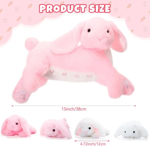 Vista 2 de Libima 5 juguetes de peluche de conejo de enfermería, color rosa de 15 pulgadas, suave, con 4 conejos magnéticos para bebé, conejito de peluche
