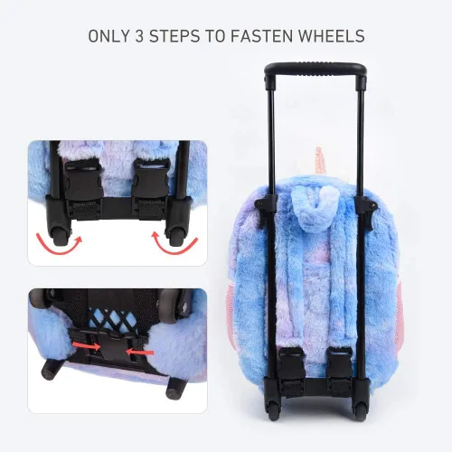 Vista 4 de Funday Mochila infantil con ruedas extraíbles para niñas y niños, Azul, Viajar