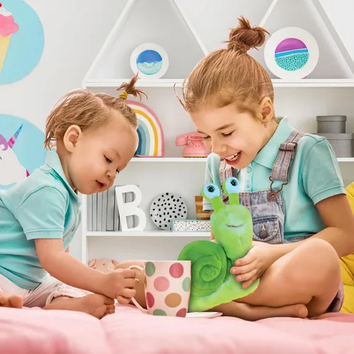 Vista 5 de DolliBu - Peluche de caracol verde, súper suave, lindo juguete de peluche realista para niños y niñas, adorable juguete de peluche para bebés, niños