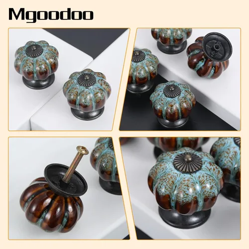 Vista 3 de Pomos de calabaza de 1.57 pulgadas, pomos de cerámica para armario, cajón, tiradores de cajones antiguos, pomos decorativos para armario, puerta